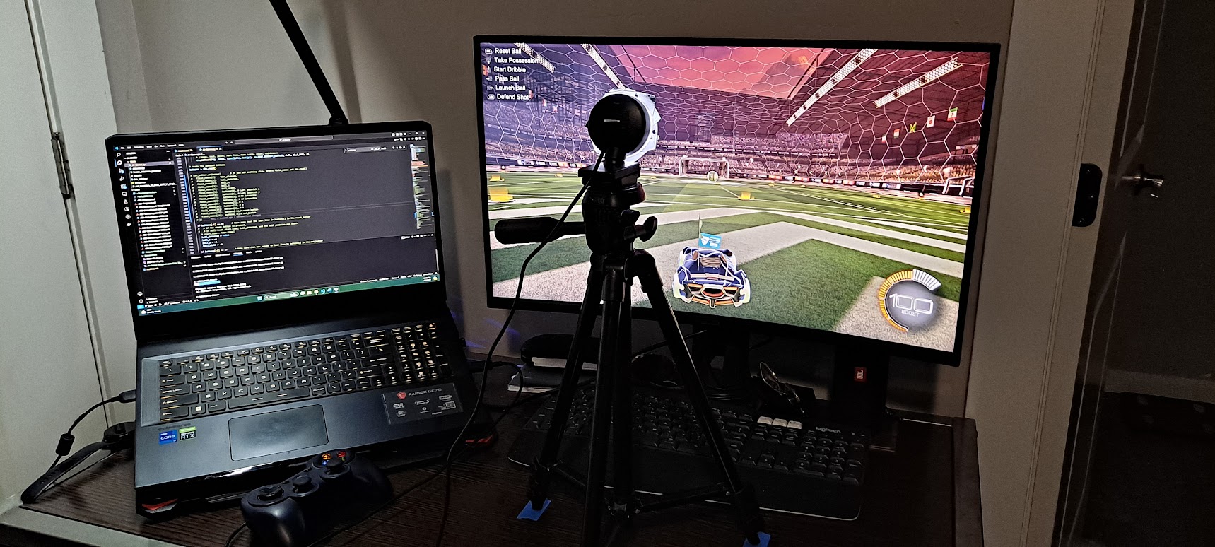 AI-Gamer Setup with Webcam and Rocket League