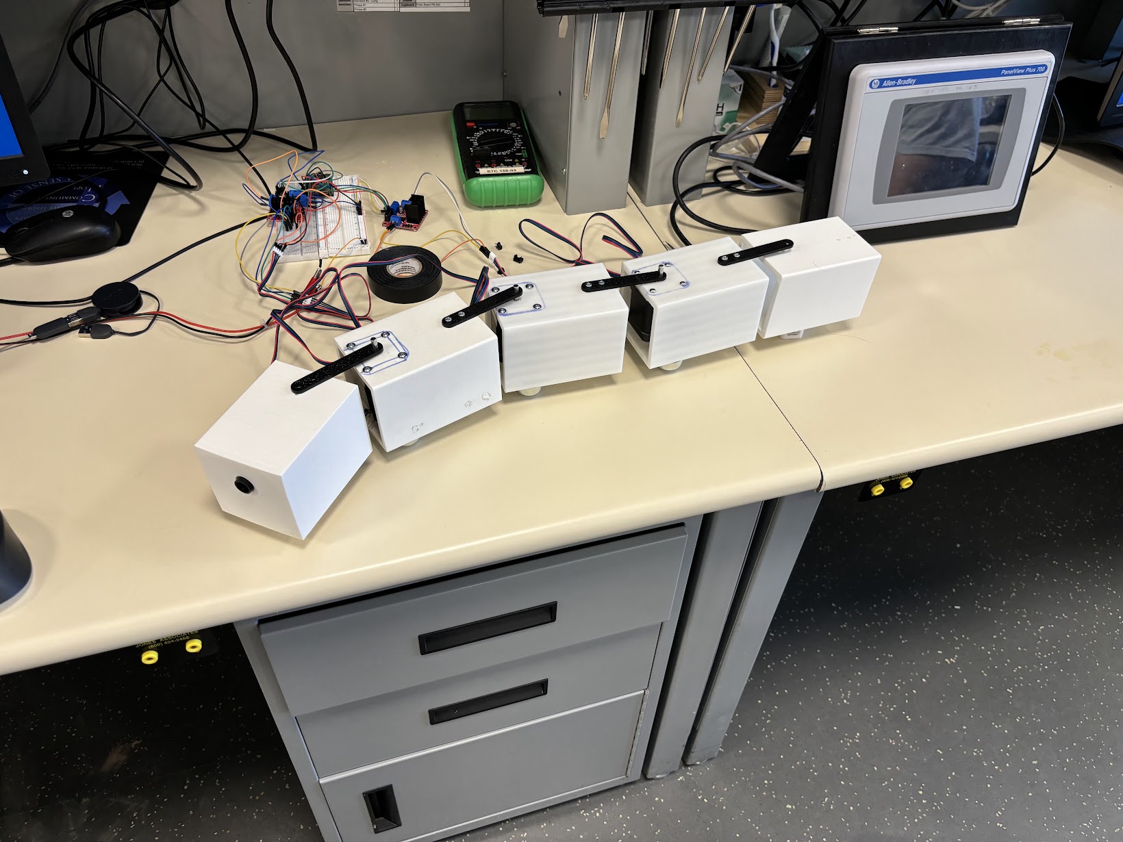 Assembled Snake Bot showing full articulated body